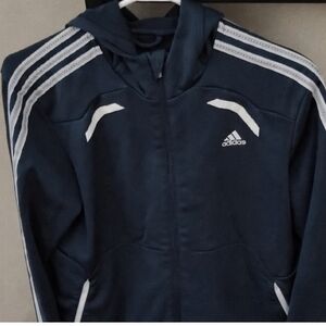 Adidas Dark Blue Hoodie with White Stripes